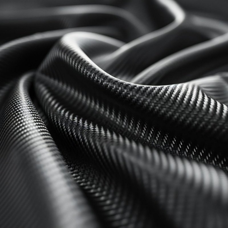 Carbon fiber fabric with smooth, curved texture Close-up of textured black carbon fiber fabric
