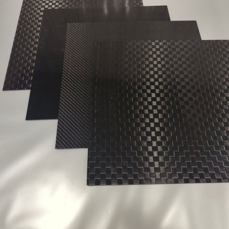 Different carbon fiber sheets in varying patterns Carbon fiber sheets with various textures