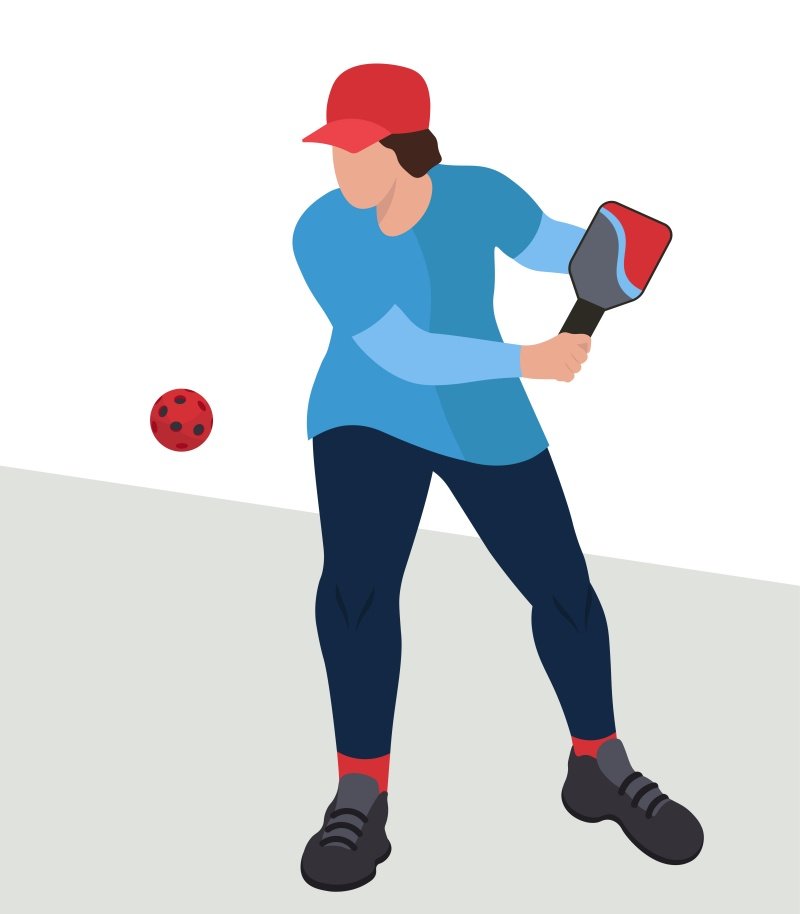 Pickleball player ready to serve on a sunny day A focused pickleball player preparing to serve on an outdoor court, wearing athletic gear.