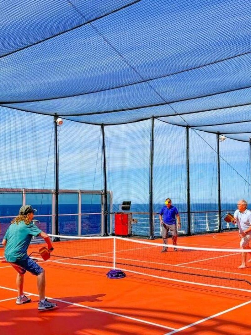 Pickleball on a cruise ship Pickleball game on a cruise ship with ocean view