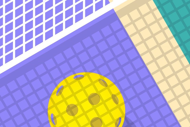 Pickleball court and ball Pickleball court with yellow ball