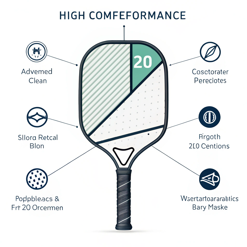 minimalist illustration of a high-performance pickleball paddle with abstract material highlights