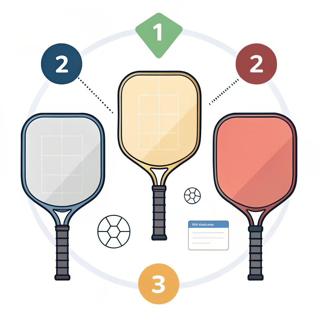 2D minimalist illustration of pickleball paddles highlighting materials and processes