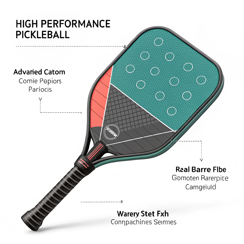 Minimalist 2D illustration of a modern pickleball paddle with composite textures