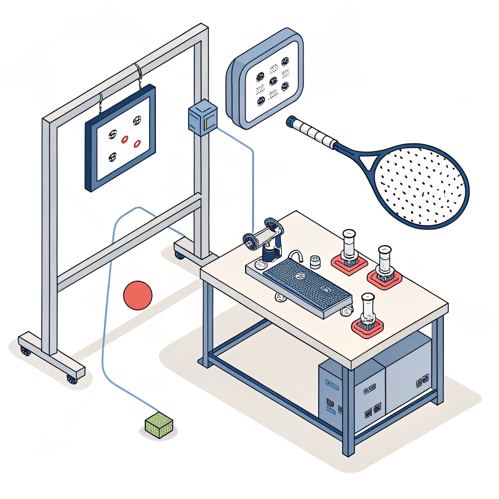 2D minimal illustration of a pickleball paddle in a simplified lab testing and optimization scene
