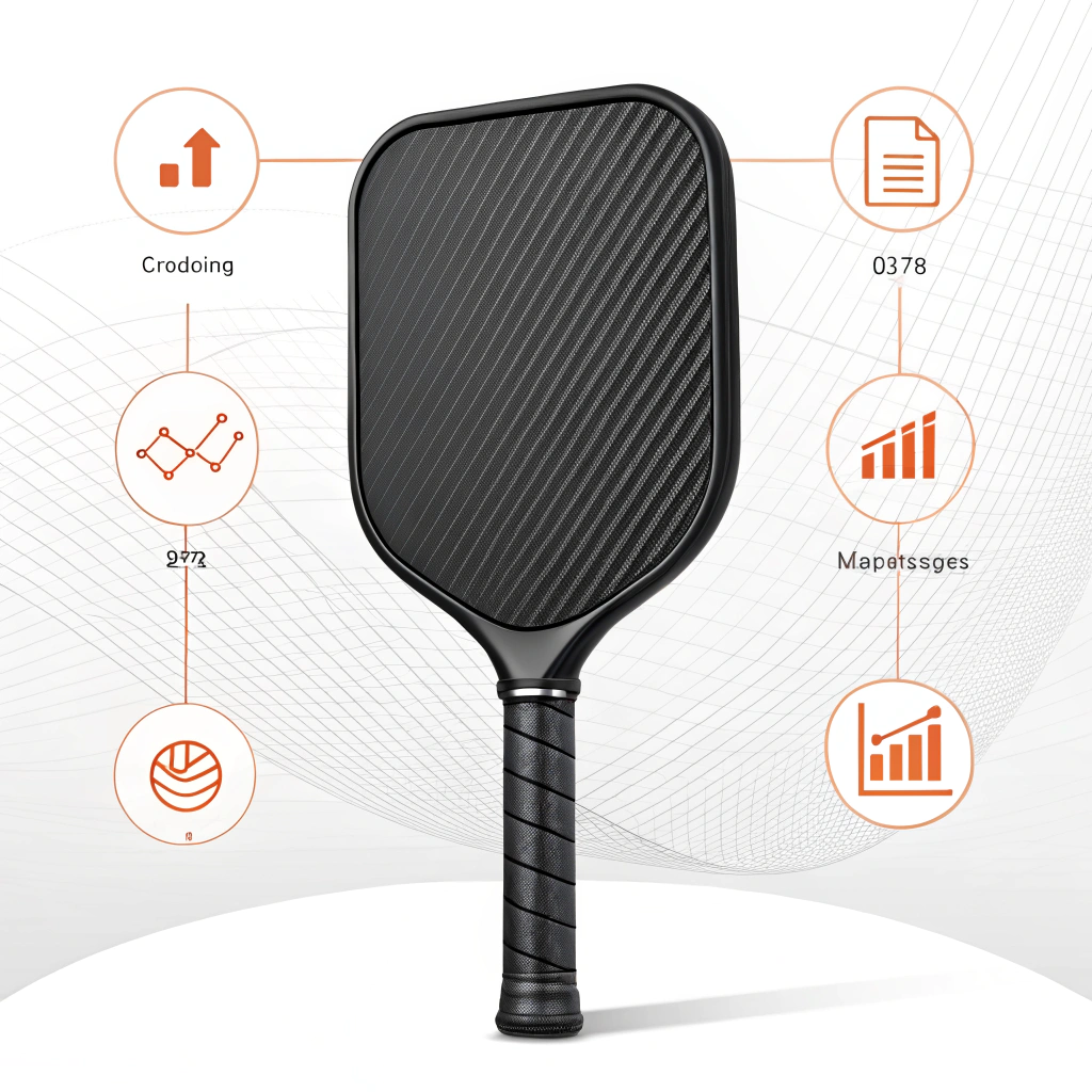 Minimal 2D illustration of a carbon fiber pickleball paddle for business buyers