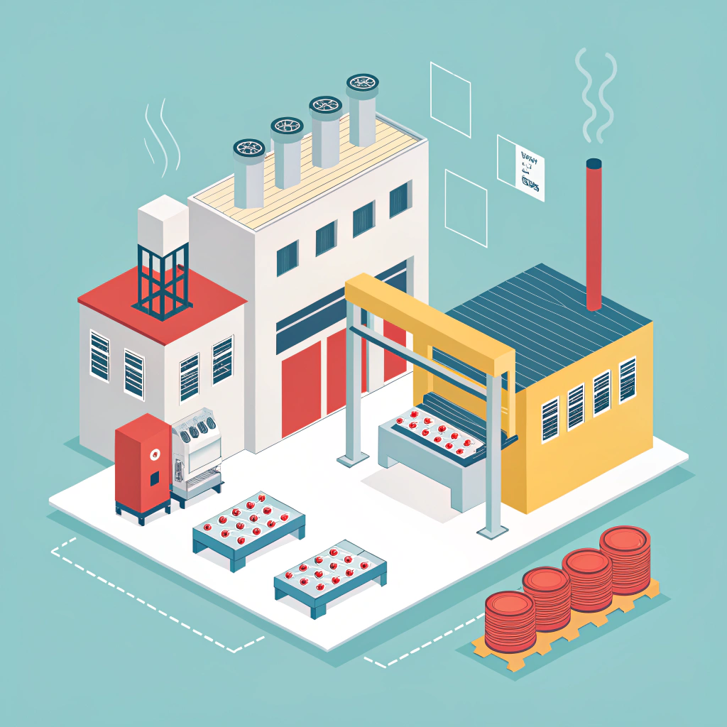 A clean, minimalist vector illustration of a production line featuring various manufacturing processes for pickleball paddles.