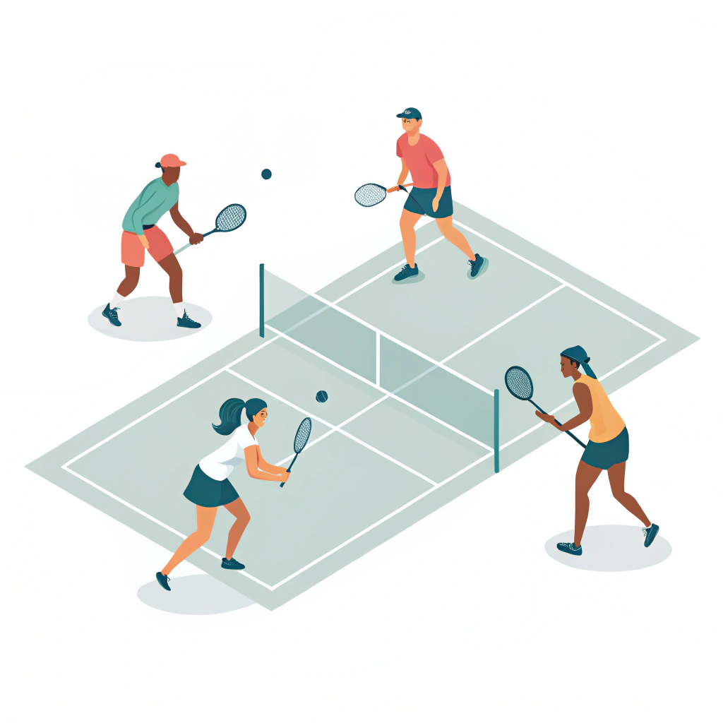 "Minimalist illustration of active pickleball players enjoying a full-body workout."