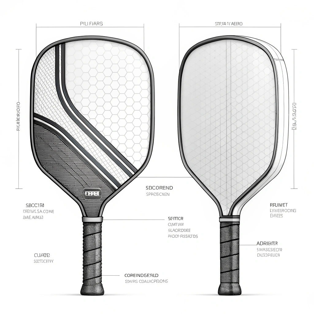 Minimalist 2D vector illustration of futuristic high-tech pickleball paddles.