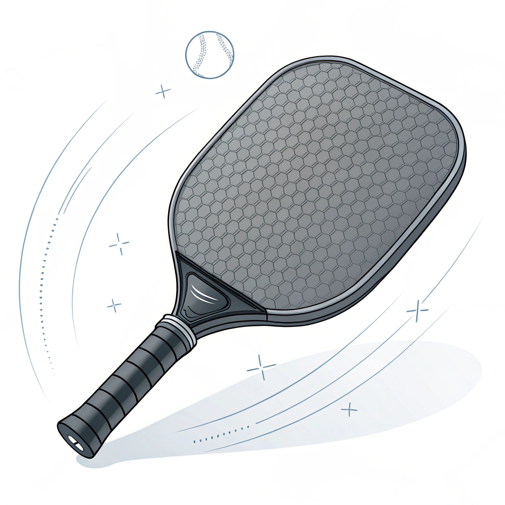 Minimalist illustration of a graphite pickleball paddle emphasizing energy transfer.