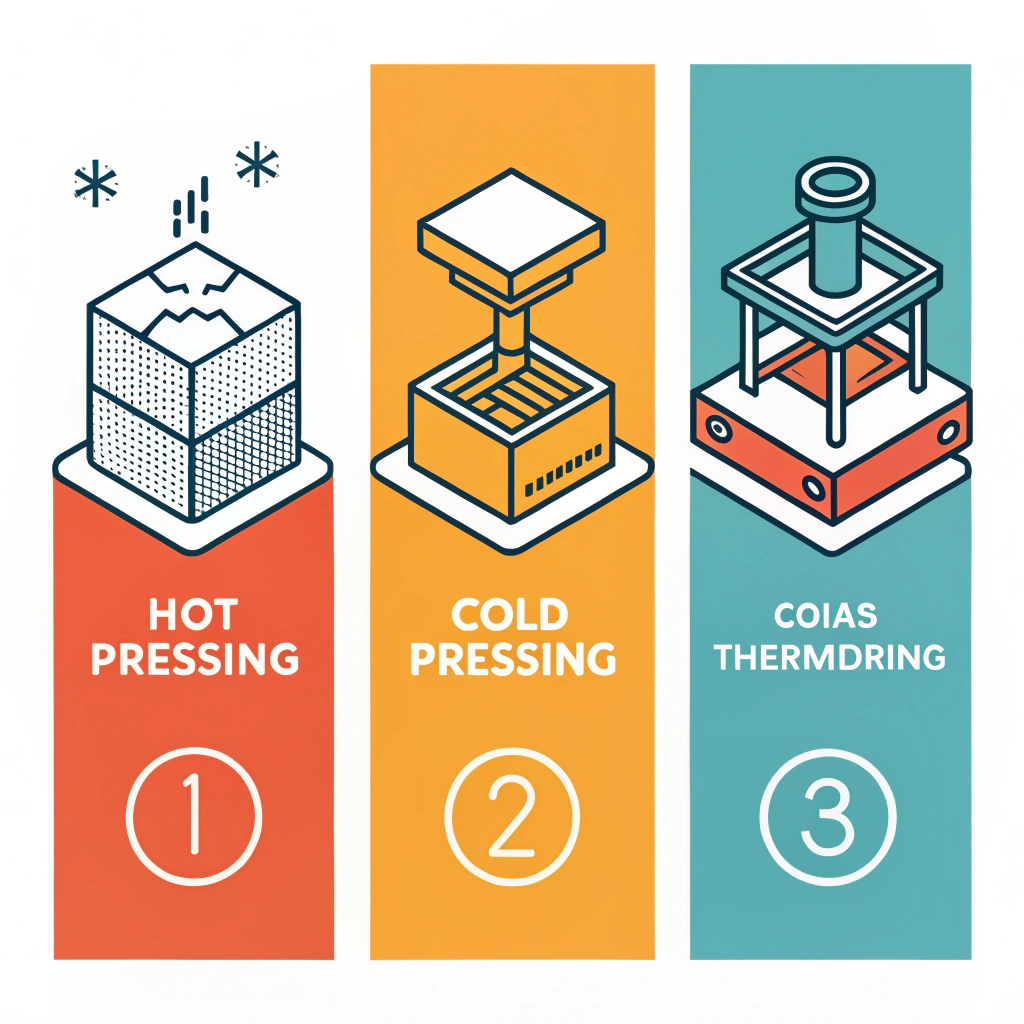 Minimalist 2D illustration of three distinct abstract production methods for pickleball paddles
