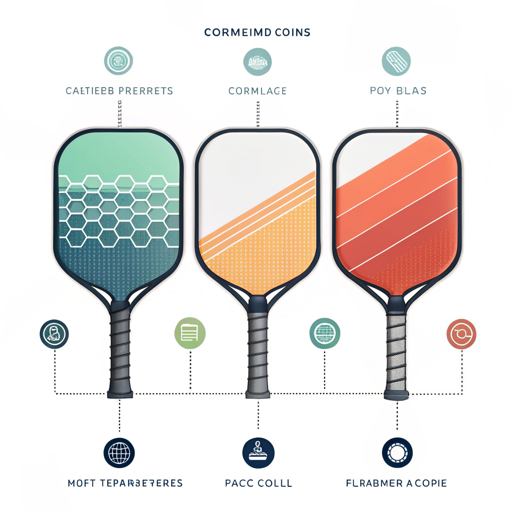 Flat 2D illustration of modern pickleball paddles with abstract material layers