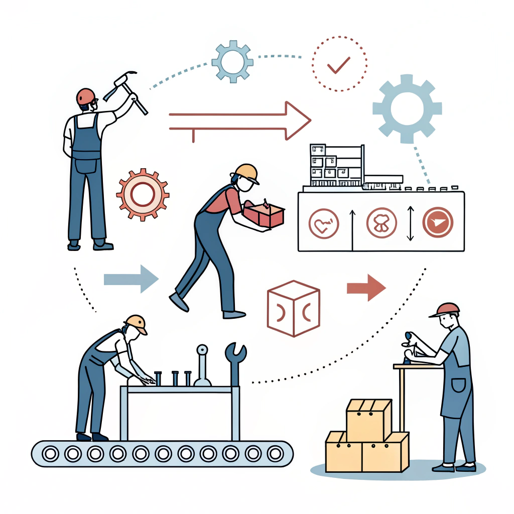 Minimal artwork representing teamwork and equipment maintenance in thermoforming production