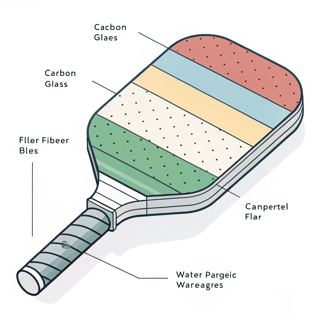 Abstract dissection of a pickleball paddle highlighting material layers in minimalist style