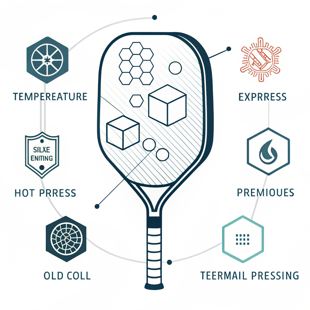 2D icon style illustration showing advanced paddle design techniques with layered production elements and minimal design