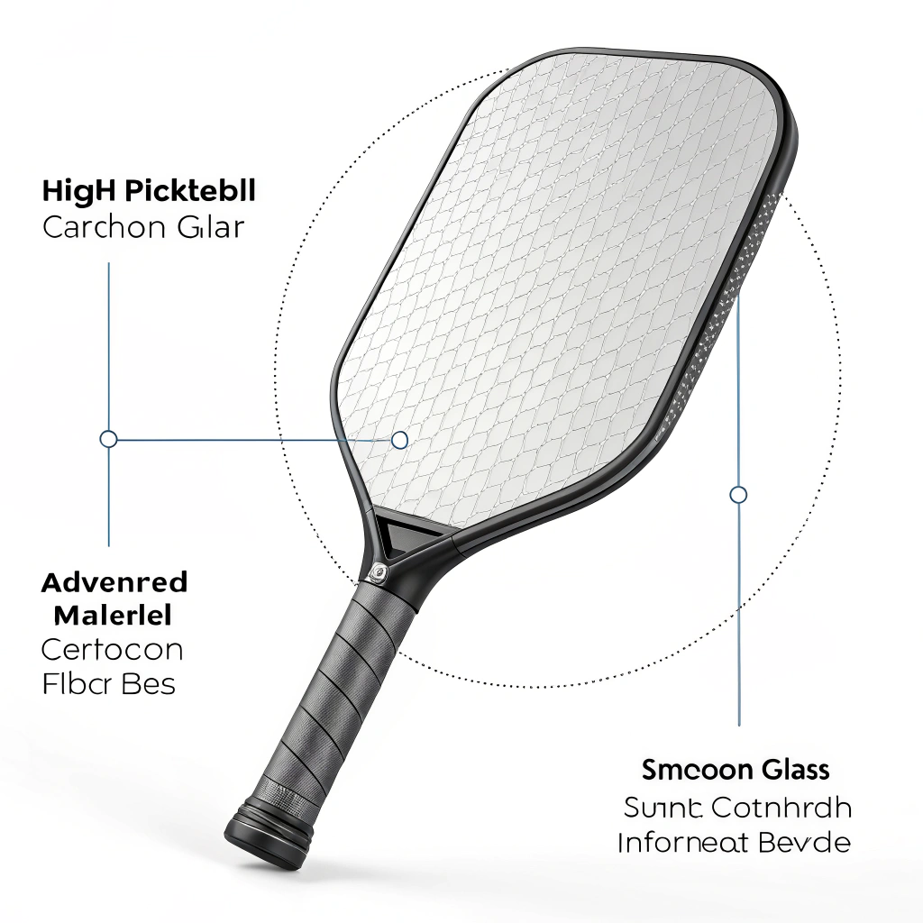 2D illustration of a modern pickleball paddle with advanced technology