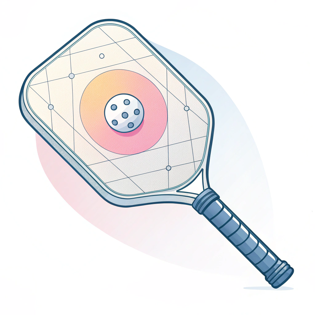 Minimal 2D illustration of a pickleball paddle with a glowing sweet spot.