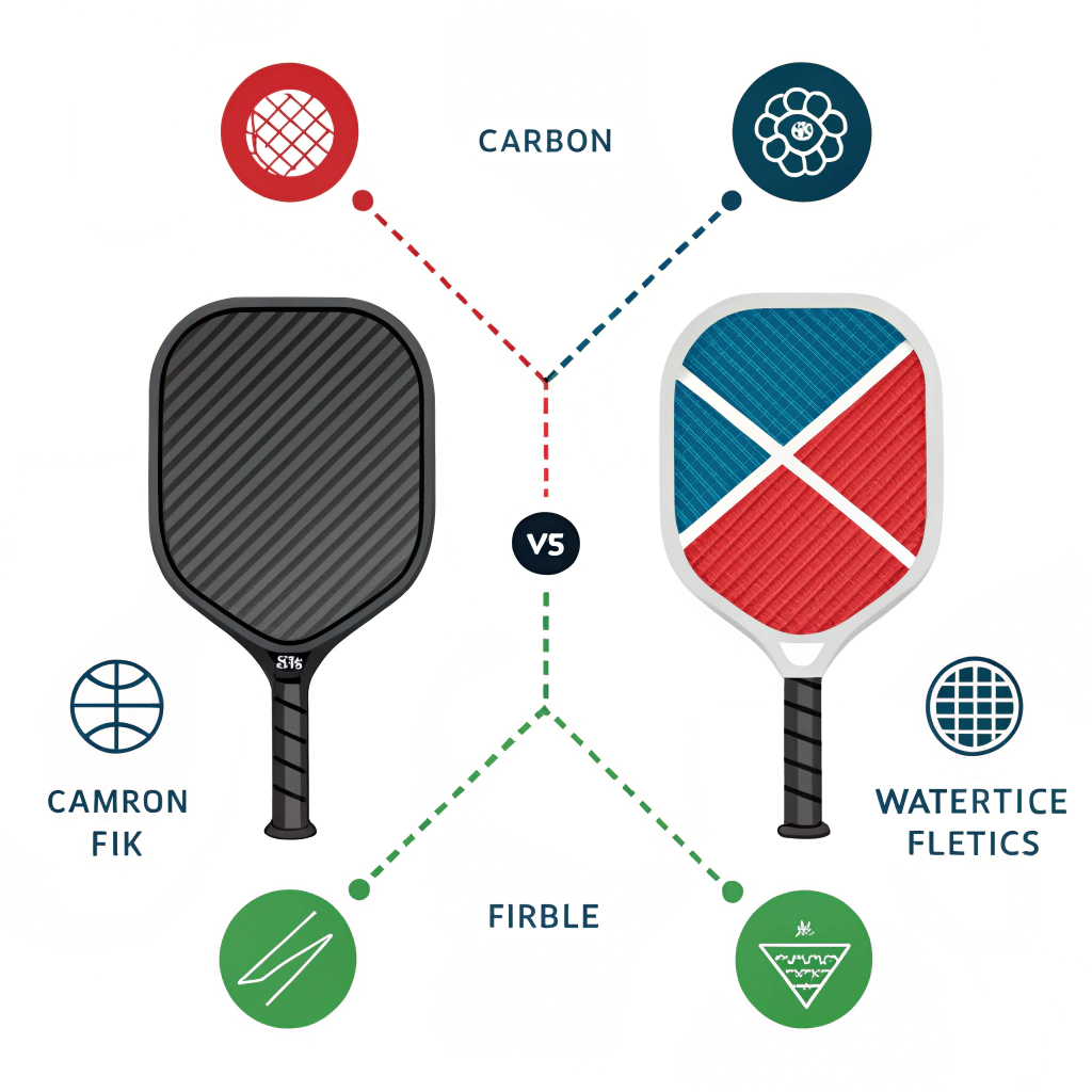 Minimal 2D infographic comparing paddle material icons