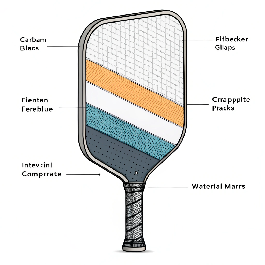 Flat design of paddle cross-section highlighting carbon fiber, fiberglass, and composite layers