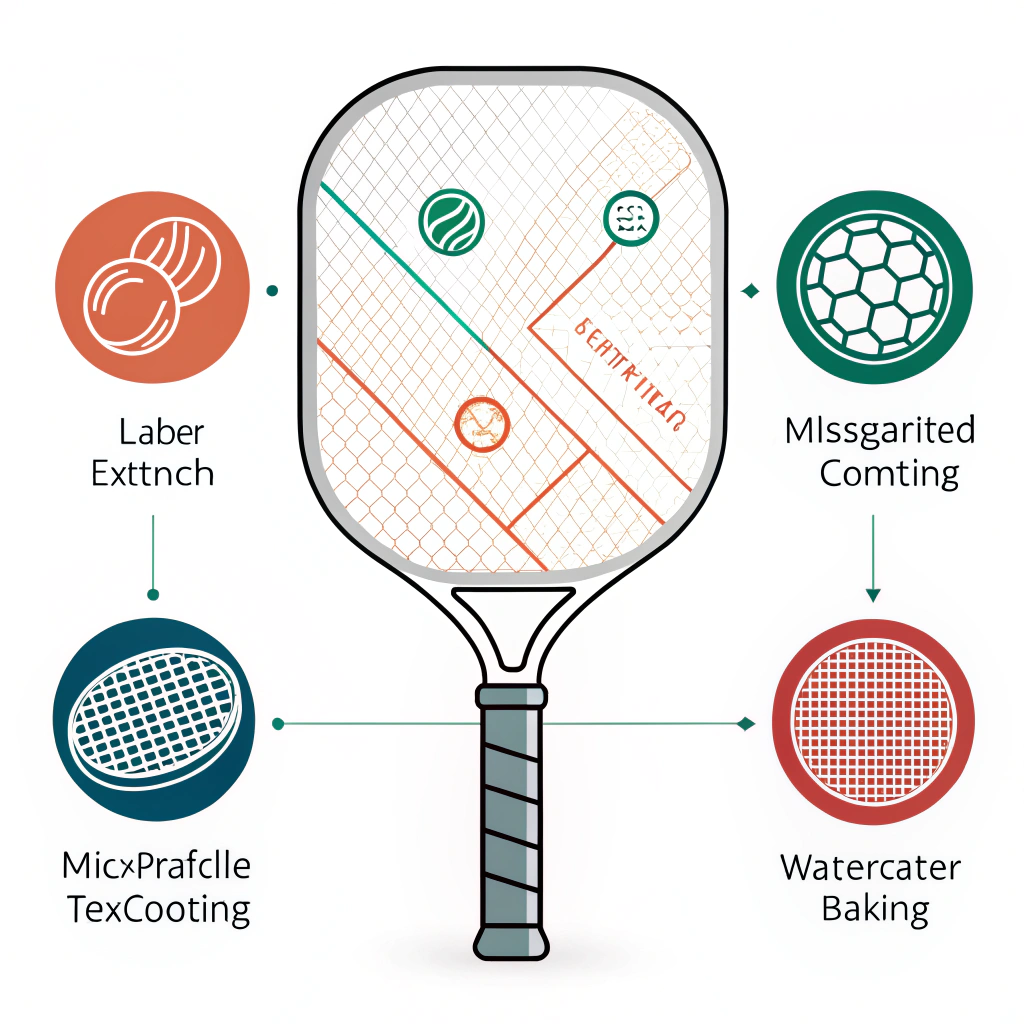 Flat minimalist illustration depicting alternative paddle surface treatments with abstract icons.