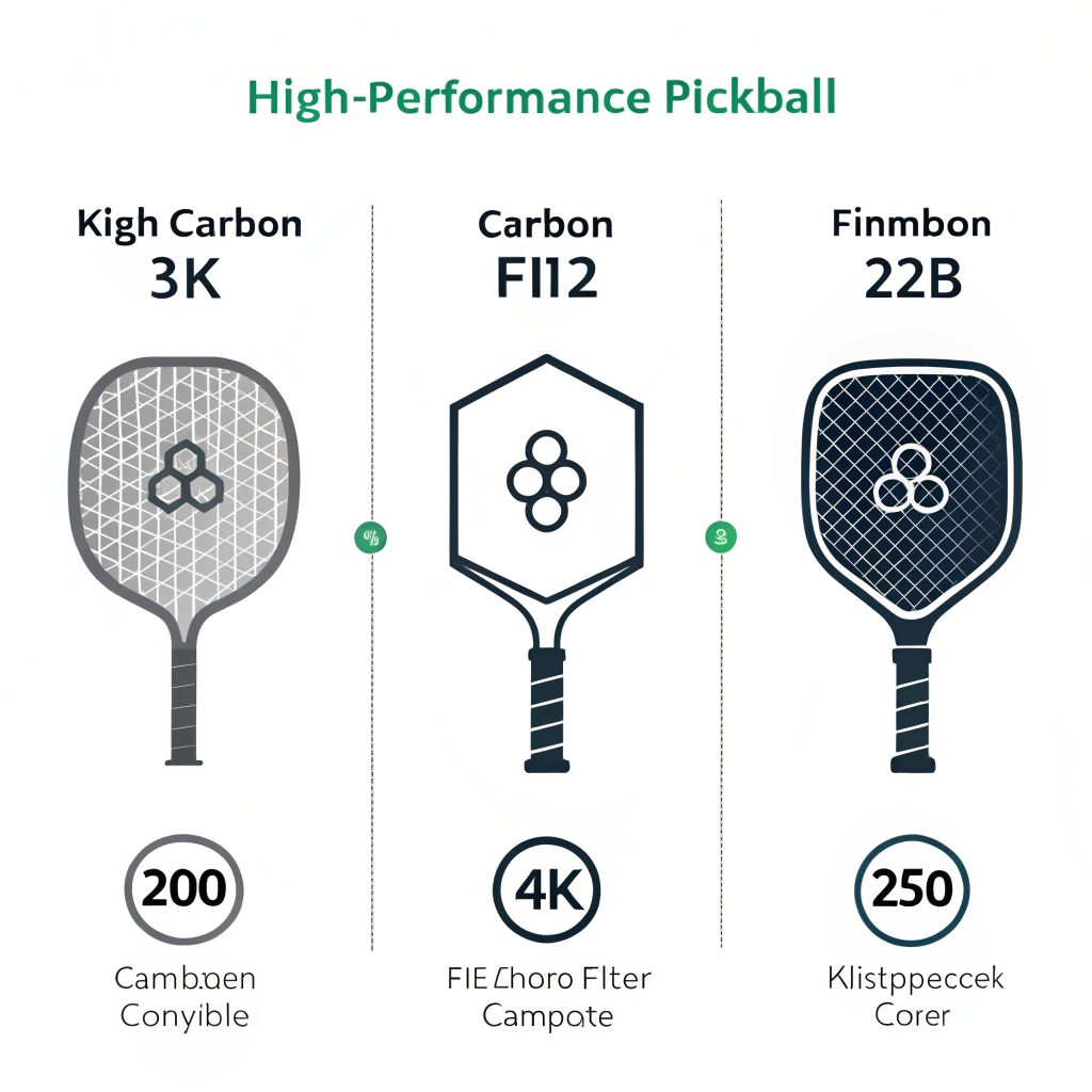 Minimalist infographic comparing different high-performance pickleball paddle materials.