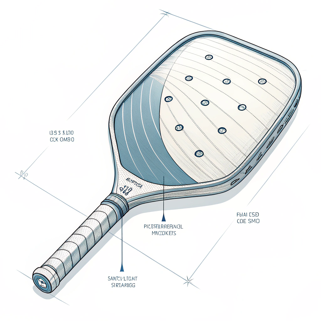 Minimalistic 2D artwork of a pickleball paddle highlighting ergonomic design and balanced performance features.