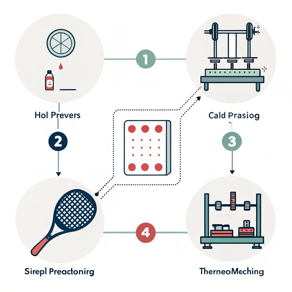 Minimalist flat illustration showing diverse manufacturing techniques for pickleball paddles