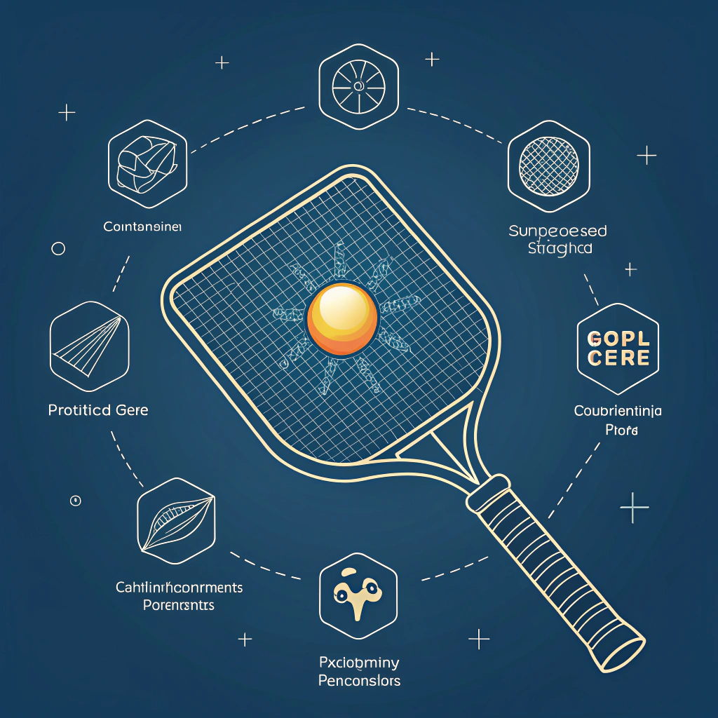 Abstract 2D illustration of a pickleball paddle with a highlighted sweet spot and technical design elements.