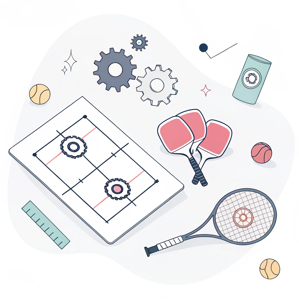 Flat illustration showing a customizable design process for pickleball paddles