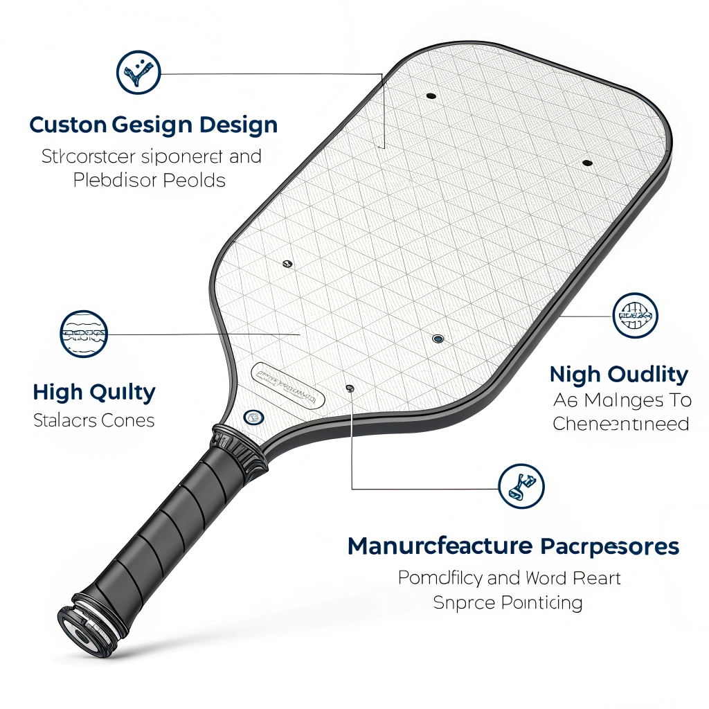 "Minimalist 2D art showing a custom thermoformed pickleball paddle with detailed contours"