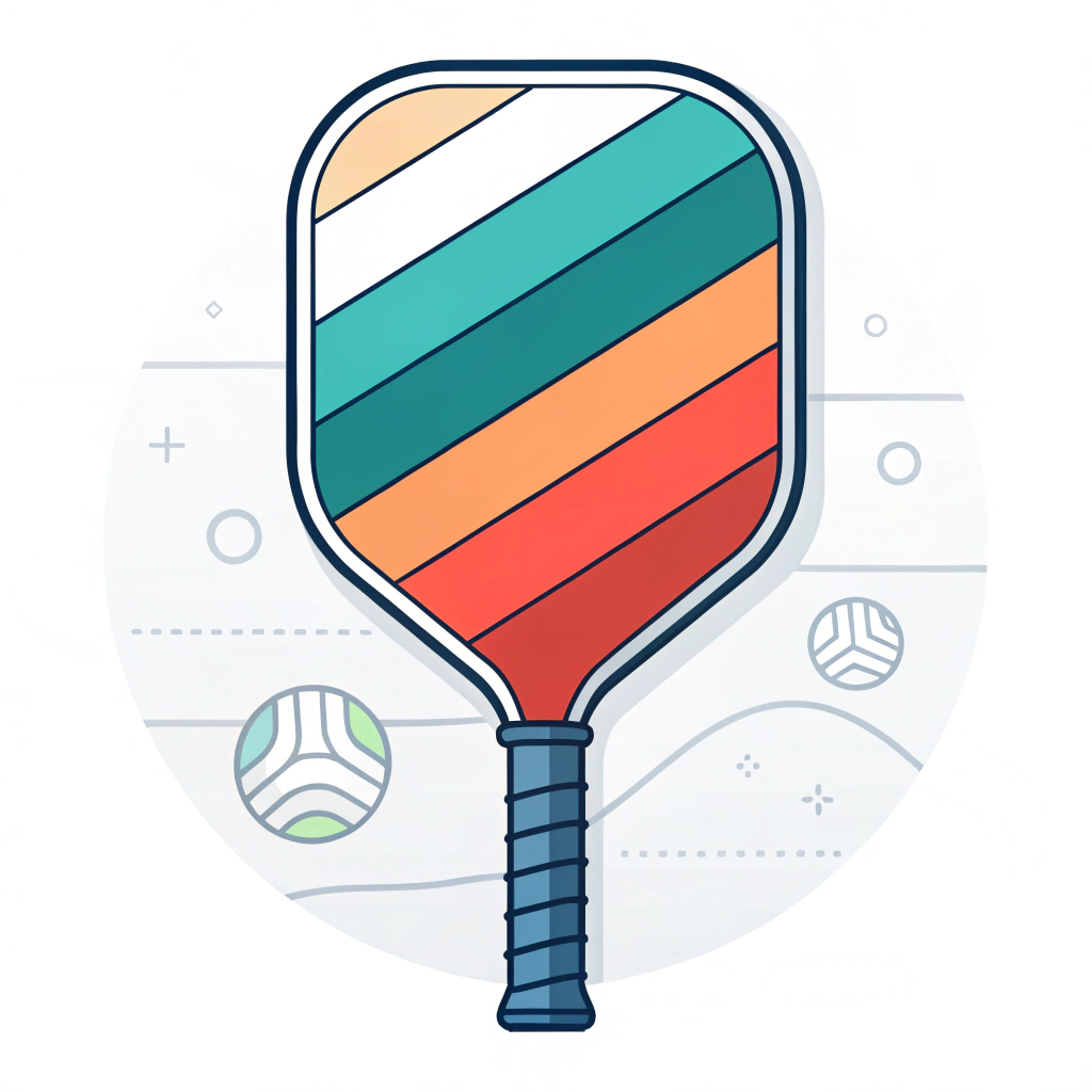 A 2D minimalist illustration of a modern pickleball paddle with abstract layers representing advanced technology.