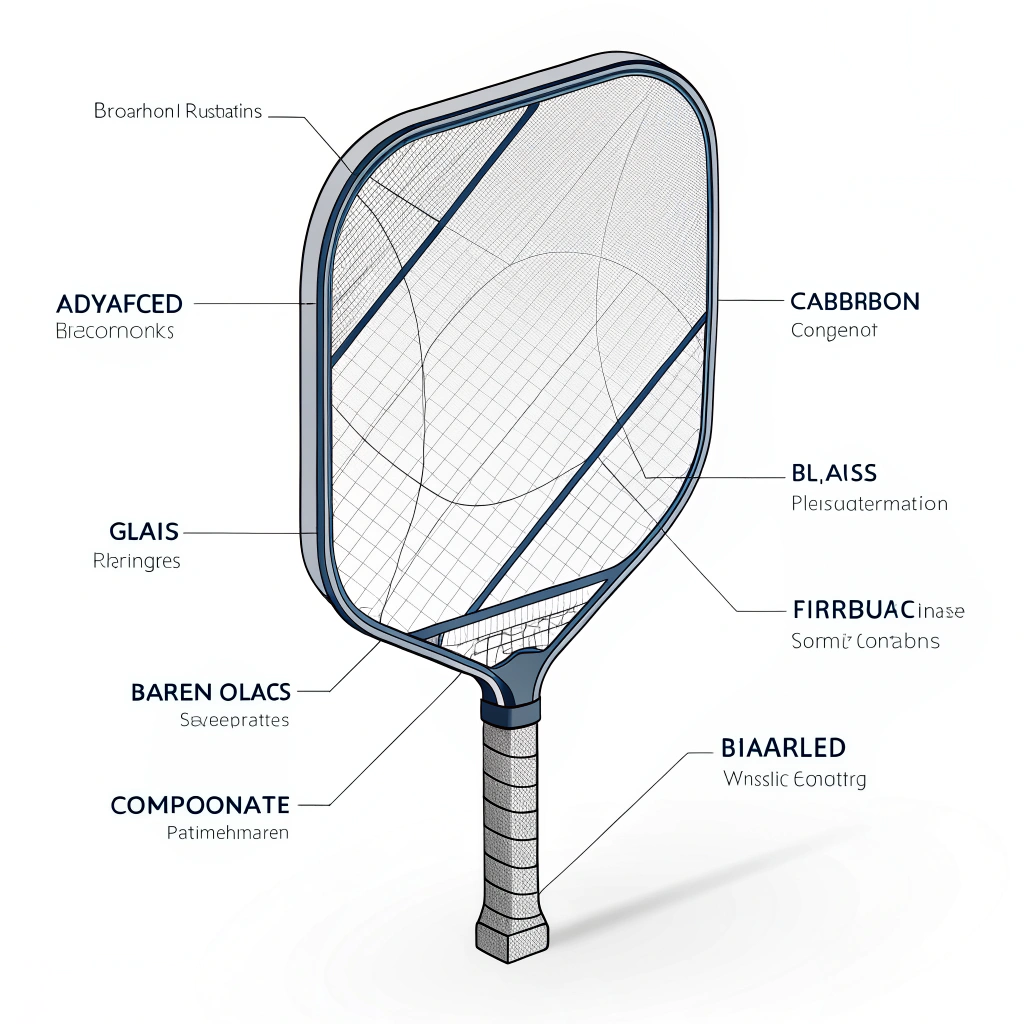 Minimal flat 2D illustration of a modern pickleball paddle with technical design elements.