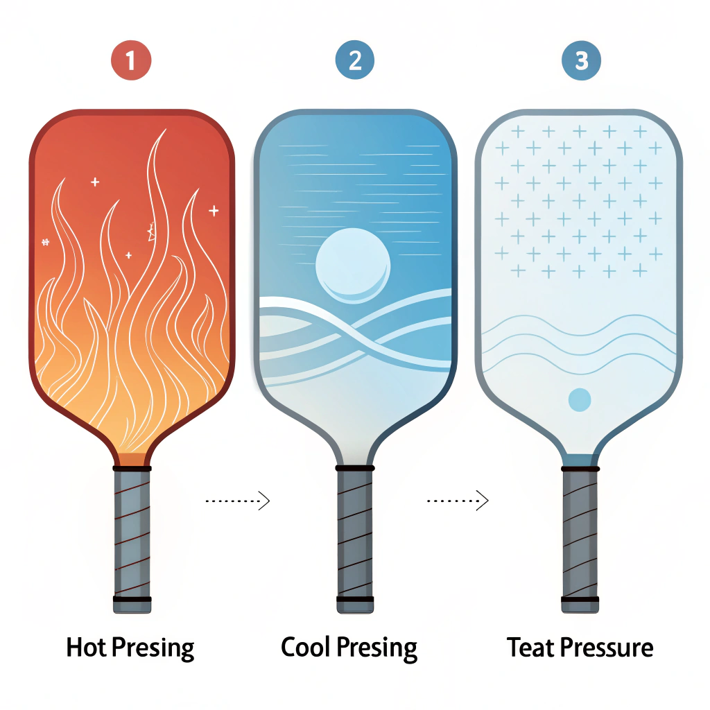 Simplified 2D illustration of hot pressing, cold pressing, and thermoforming processes.