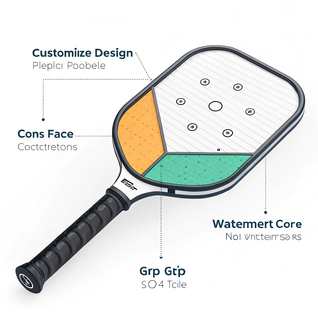 Minimalist design interface illustration for a customizable pickleball paddle