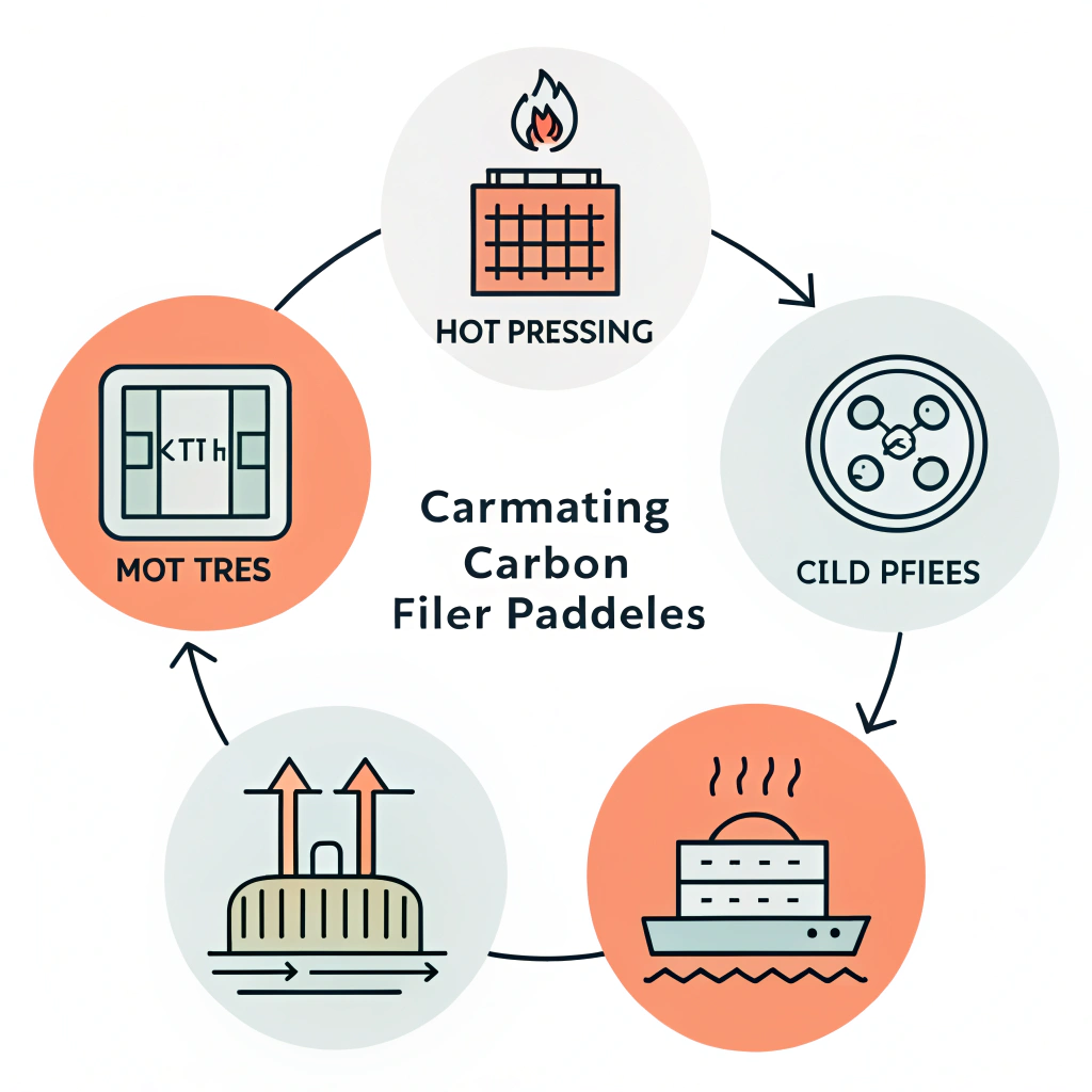 Flat 2D illustration featuring icons for hot pressing, cold pressing, and thermoforming