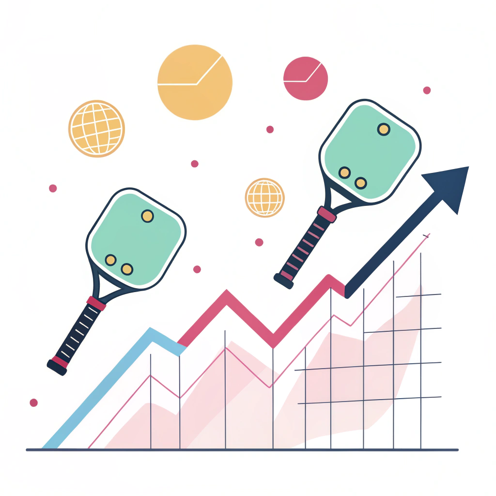 Minimal illustration showing rising market growth with pickleball elements
