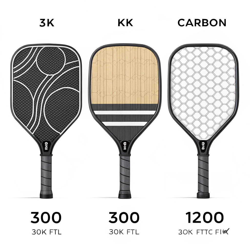 Abstract 2D illustration of three carbon fiber paddles with unique textures
