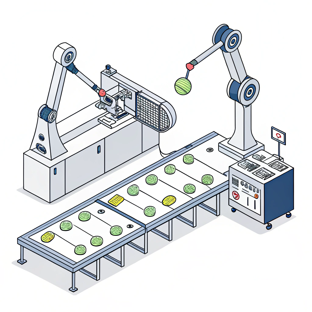 Flat minimalist illustration of modern automated paddle production and digital customization