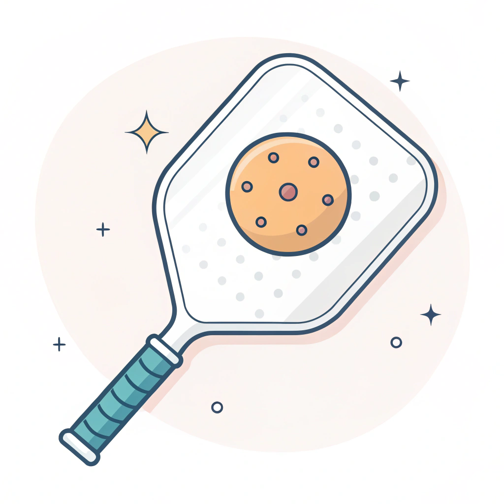 Minimalistic 2D illustration showing a pickleball paddle with a glowing central sweet spot.