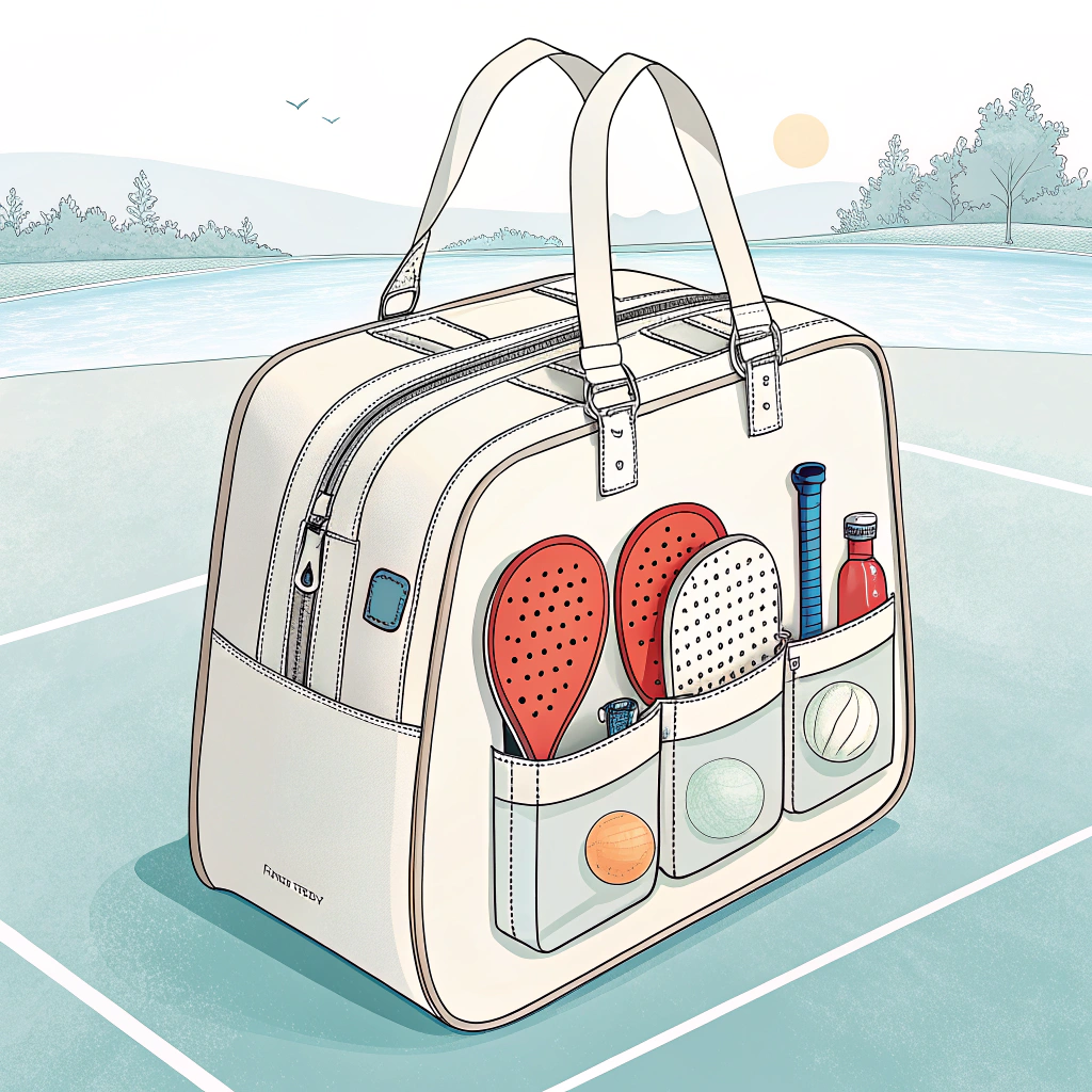 Flat art of a durable, weatherproof pickleball carrying bag in a simple outdoor style