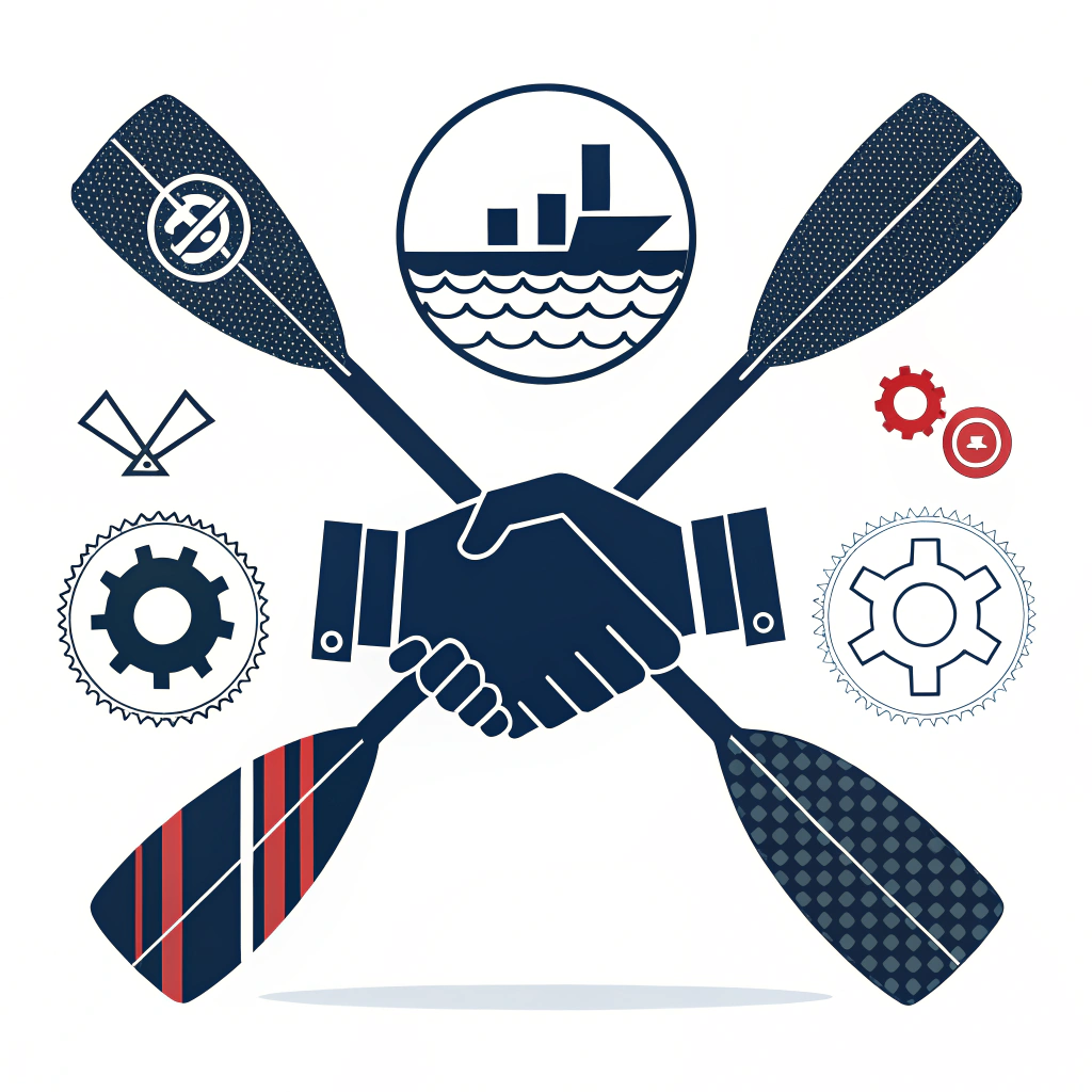 Minimalist 2D illustration symbolizing strategic partnership in high-performance paddle manufacturing