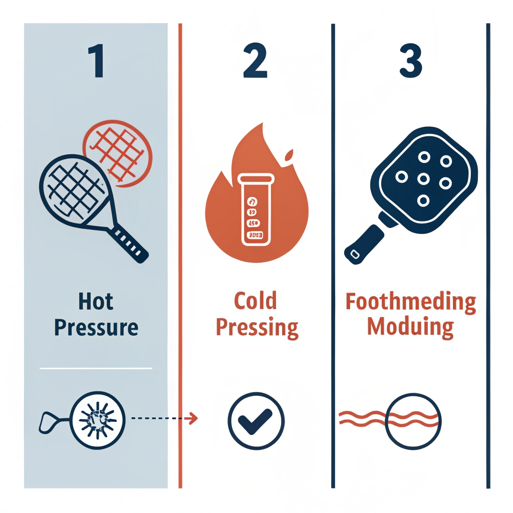 Simplified illustration of three production methods for high-performance pickleball paddles