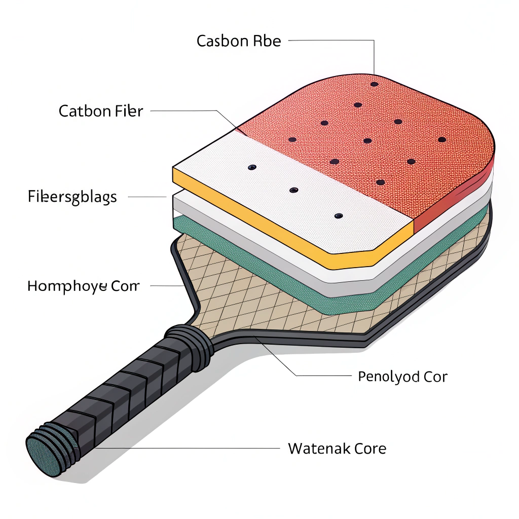 Flat vector art of composite pickleball paddle layers illustrating different materials