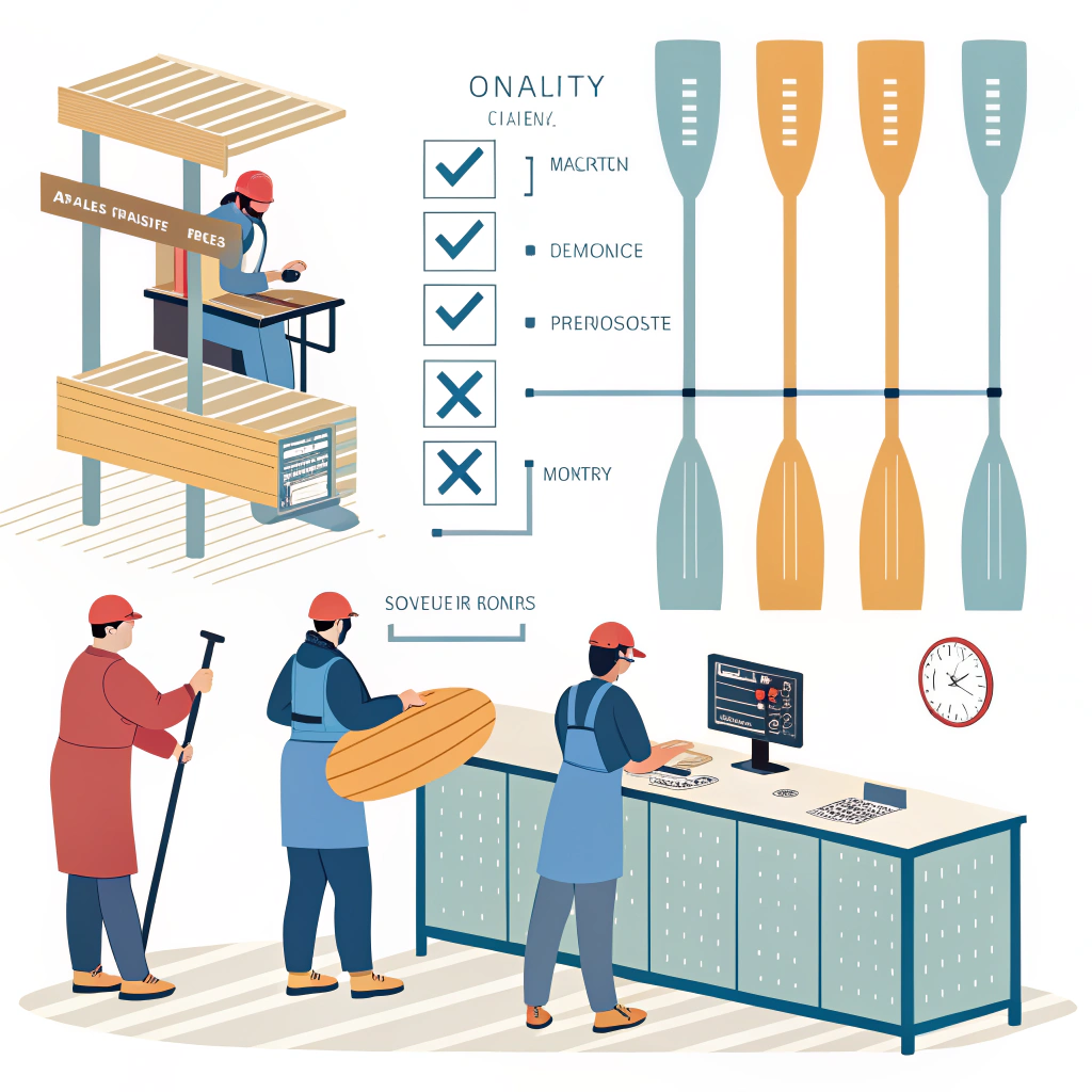 Minimal flat design illustration of inspectors testing pickleball paddles in quality control