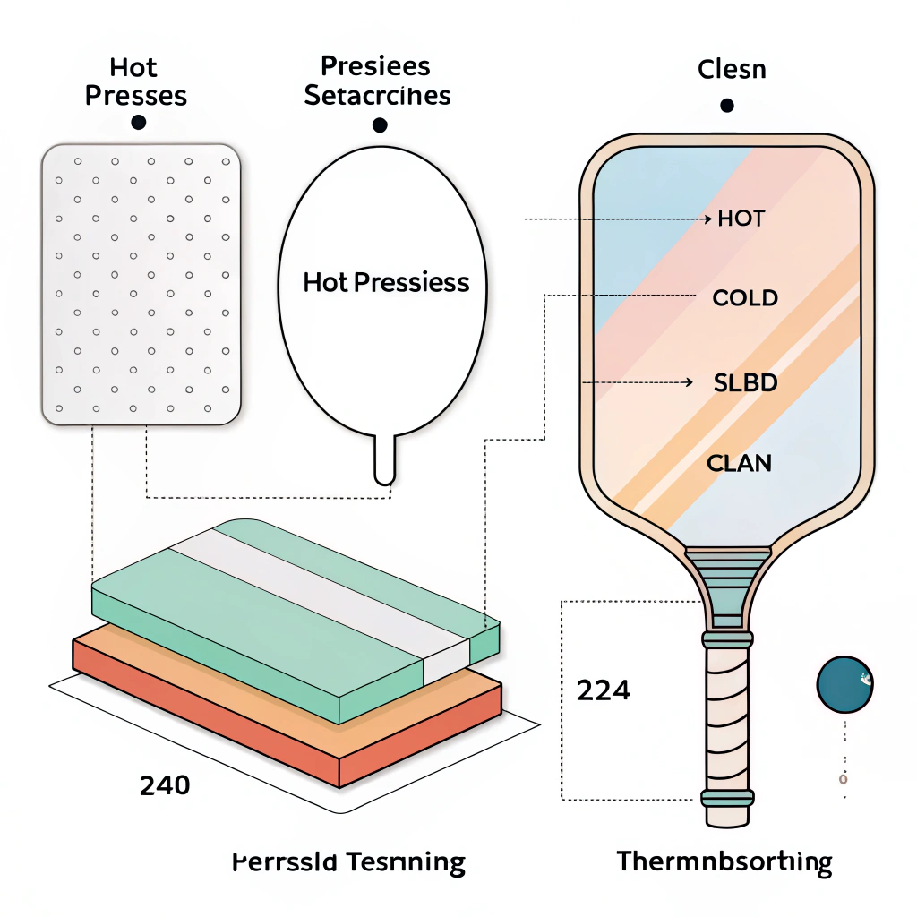 2D minimal illustration of abstract production techniques for pickleball paddles