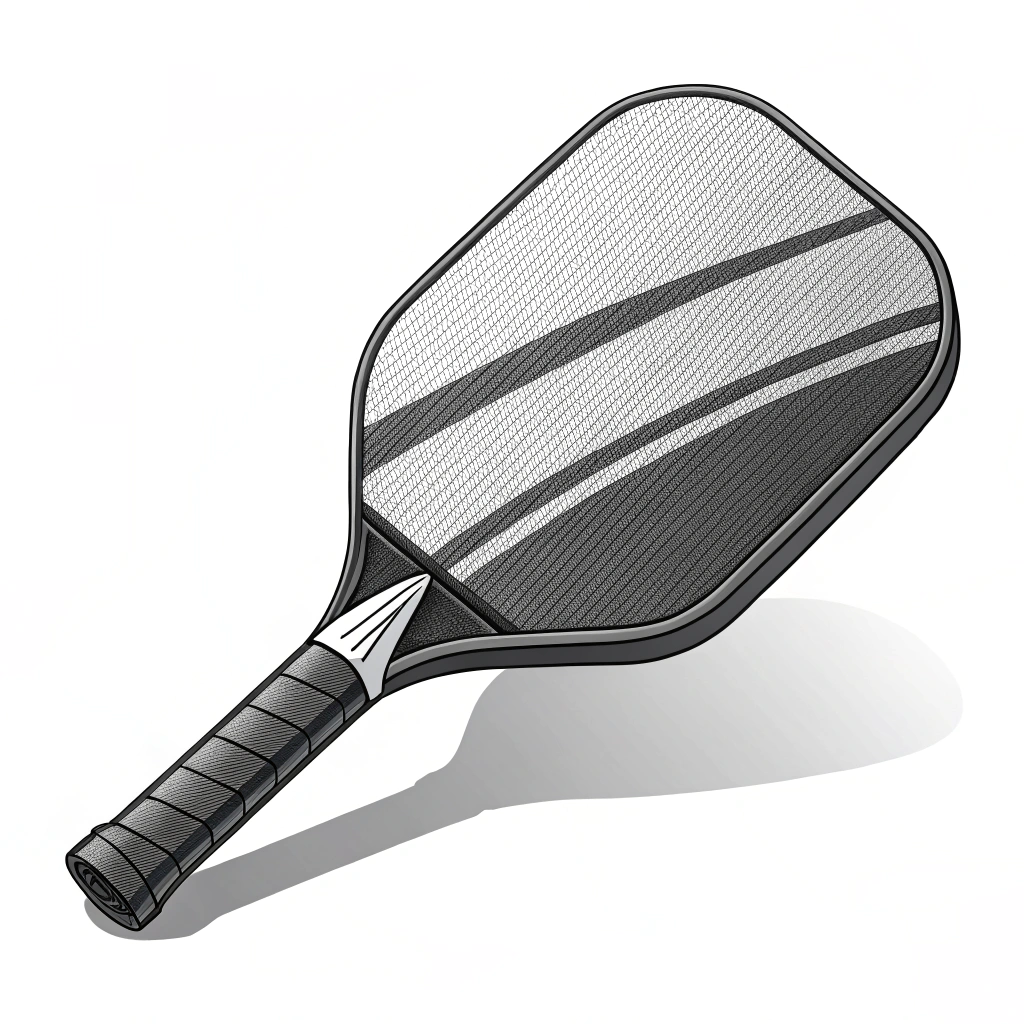 Minimalist illustration of a pickleball paddle with abstract carbon fiber detailing
