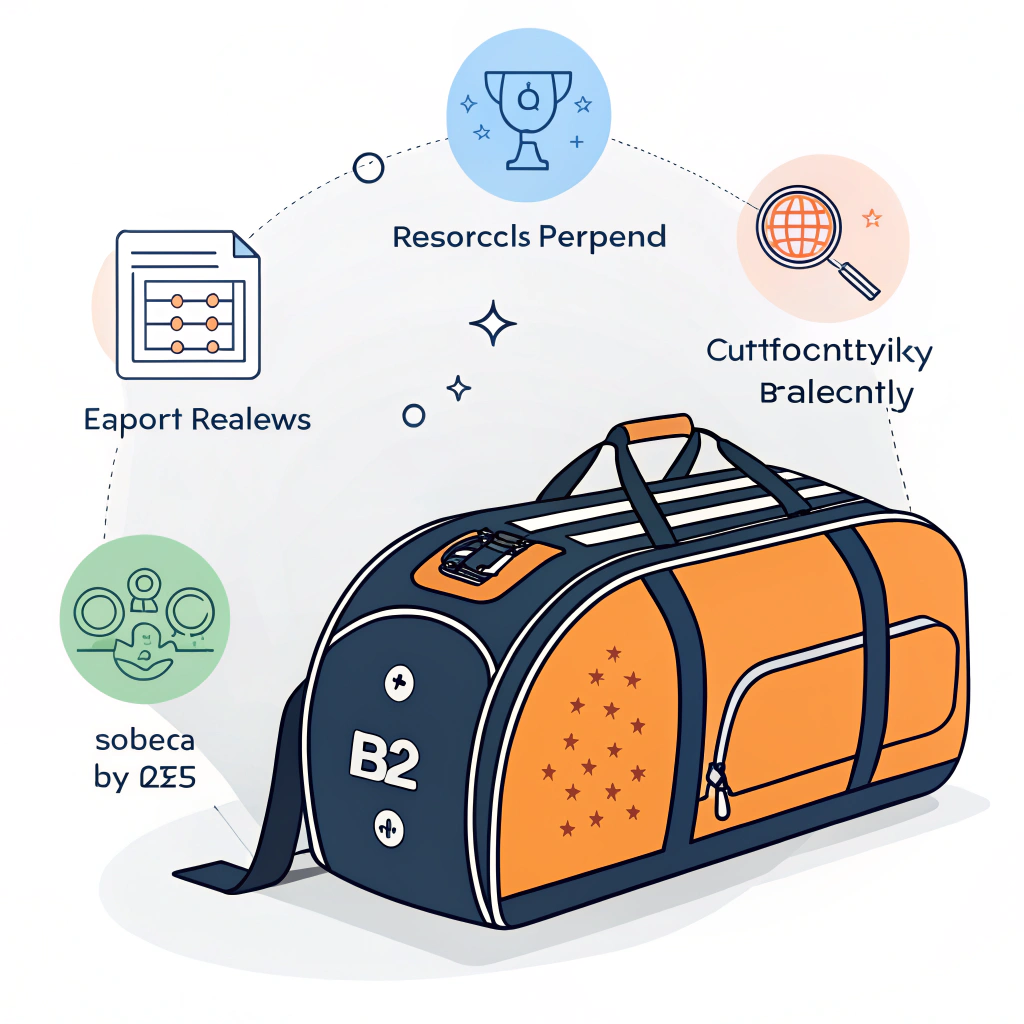 Flat design of a pickleball bag with digital interface elements symbolizing online purchasing.