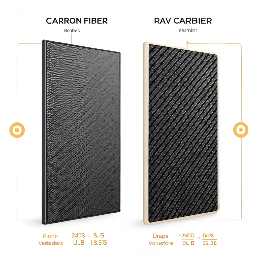 Minimalist depiction of raw flat and domed glossy carbon fiber panels