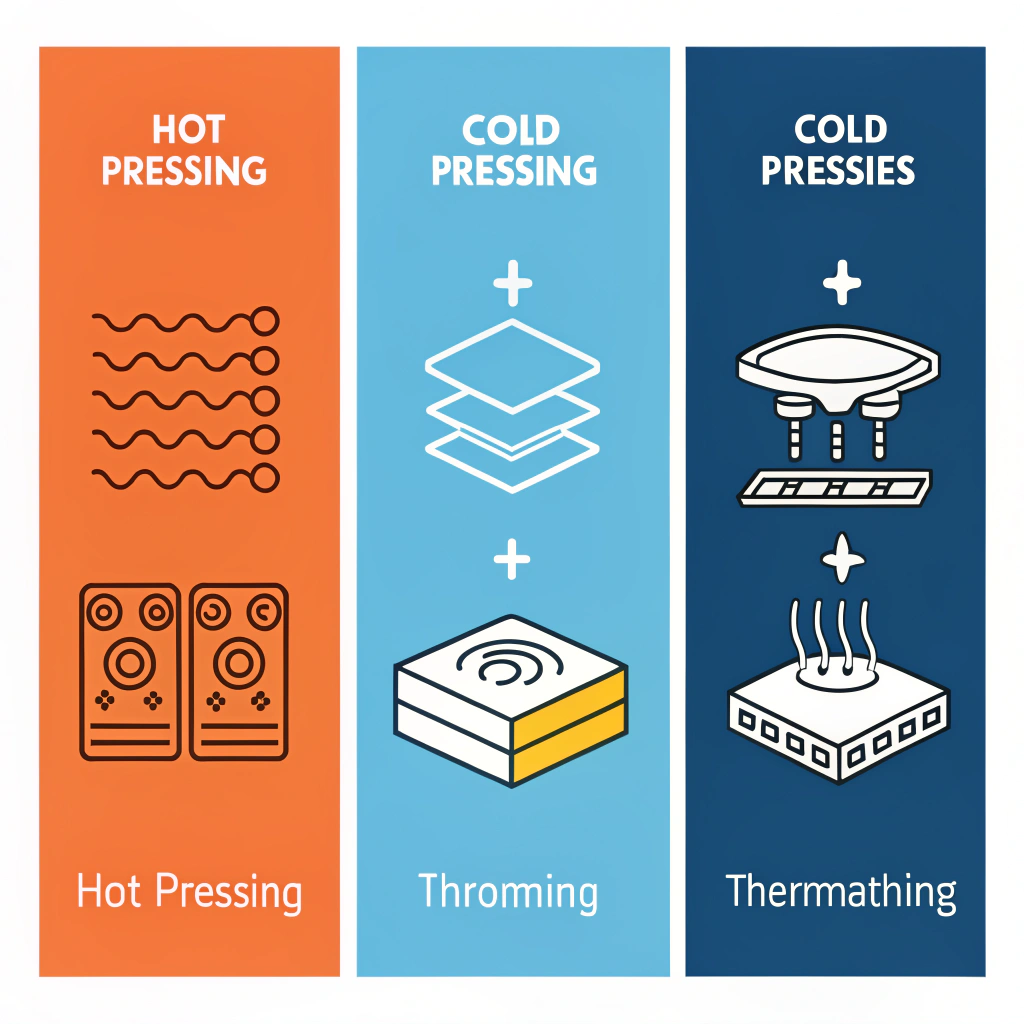 Minimalist illustration of three production process techniques for pickleball paddles