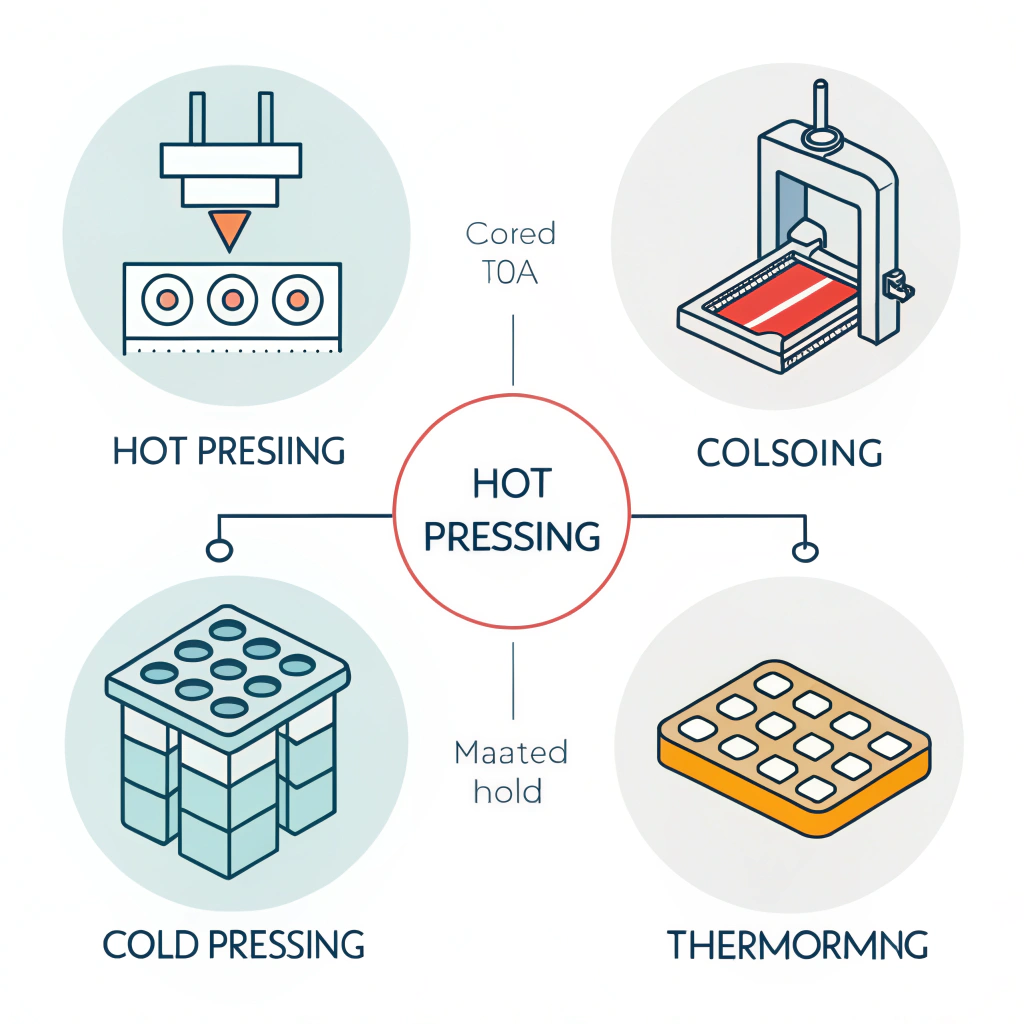 Flat design showing three manufacturing techniques in simple style